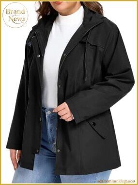 Plus Size Waterproof Rain Jacket with Attached Hood